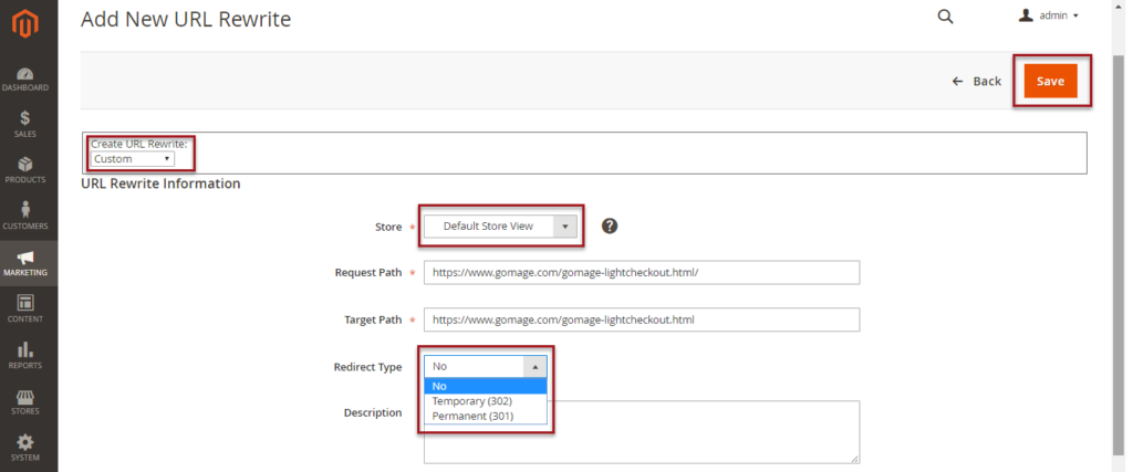 MHow to create a 301 redirect from Magento