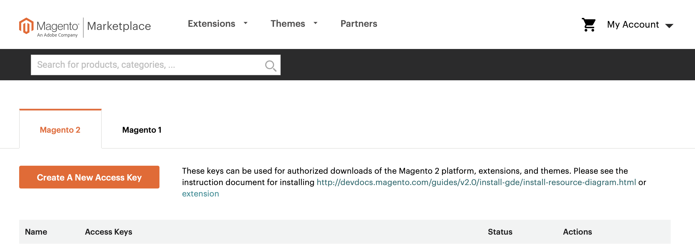 Magento Marketplace - Create a New Access Key