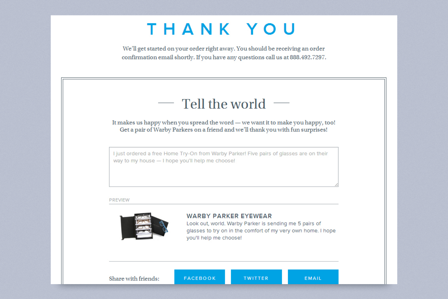 ecommerce thank you page social sharing buttons