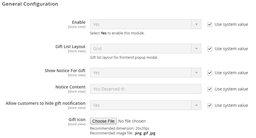 General Configuration section in the Magento admin panel