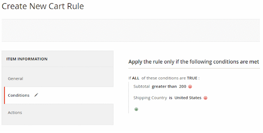 Create New Cart Rule section in the Magento admin panel
